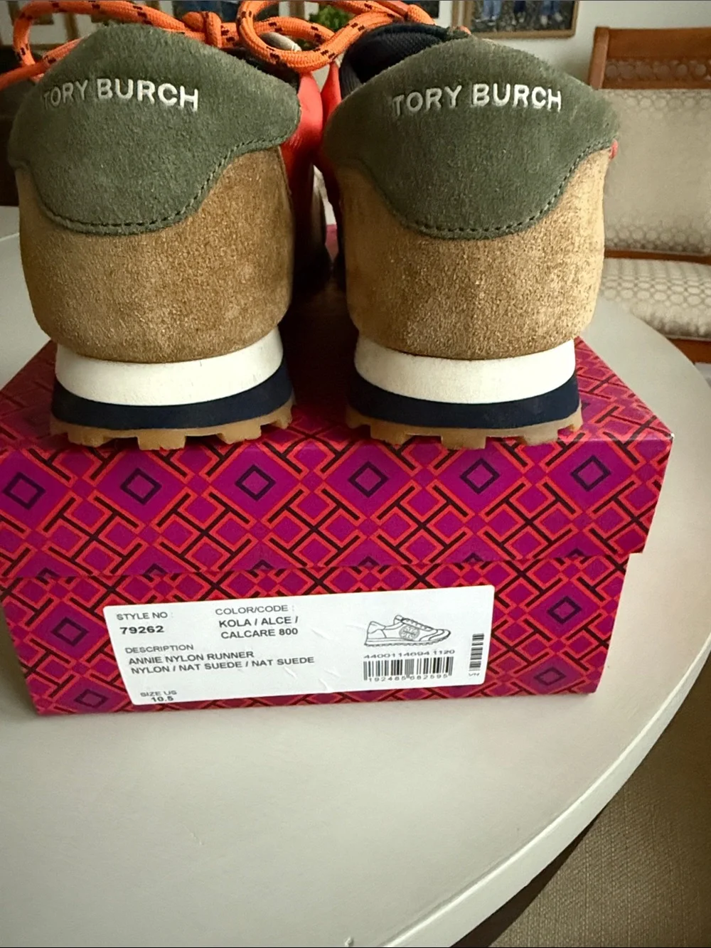 Tory Burch Orange, Olive & Cream Logo Runner Sneakers - Picture 4 of 8